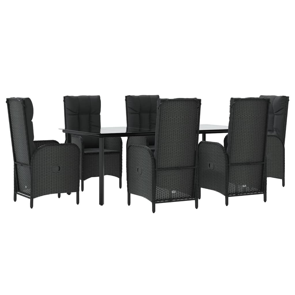 7 Piece Garden Dining Set with Cushions Black Poly Rattan Price