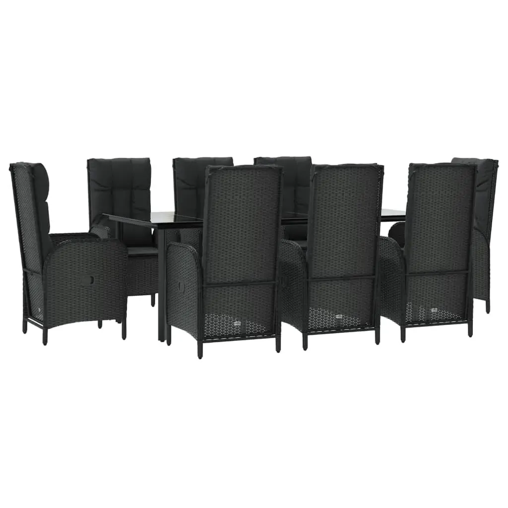 9 Piece Garden Dining Set with Cushions Black Poly Rattan Price
