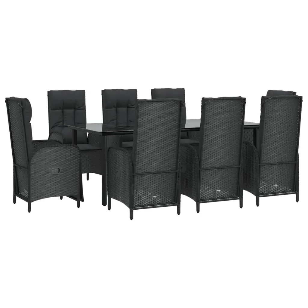 9 Piece Garden Dining Set with Cushions Black Poly Rattan Price