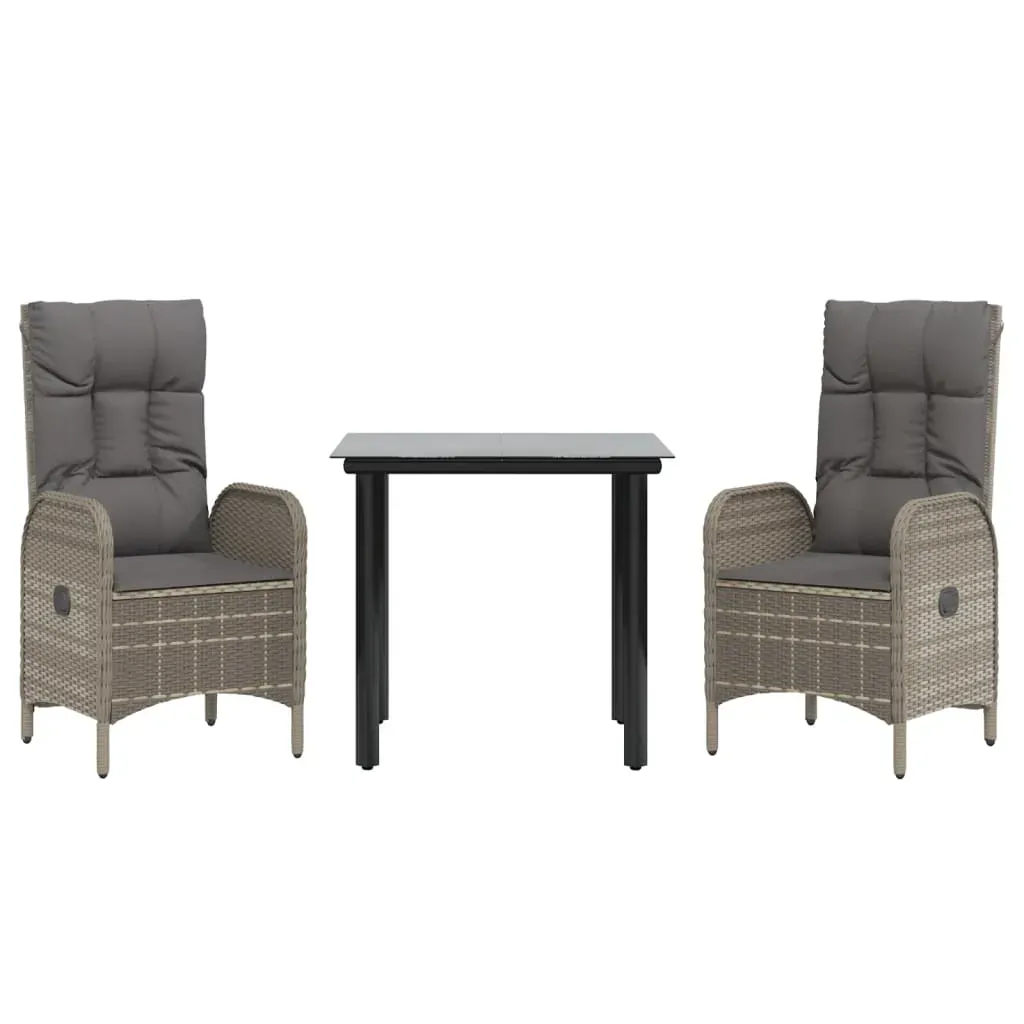 3 Piece Garden Dining Set with Cushions Black and Grey Poly Rattan Price