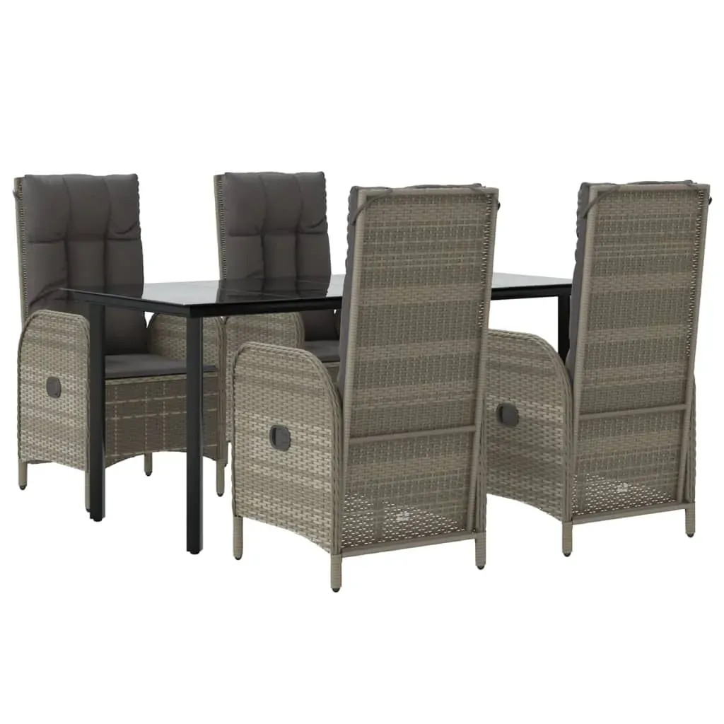 5 Piece Garden Dining Set with Cushions Black and Grey Poly Rattan Price