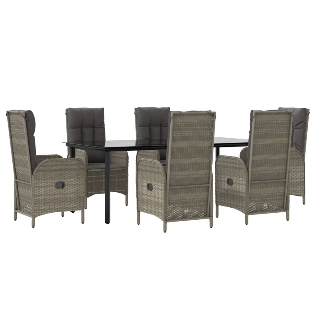7 Piece Garden Dining Set with Cushions Black and Grey Poly Rattan Price