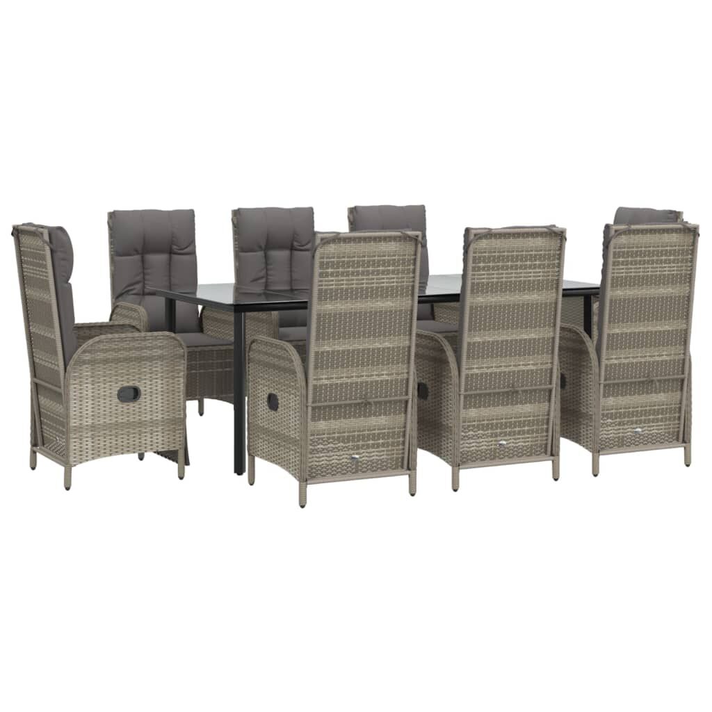 9 Piece Garden Dining Set with Cushions Black and Grey Poly Rattan Price
