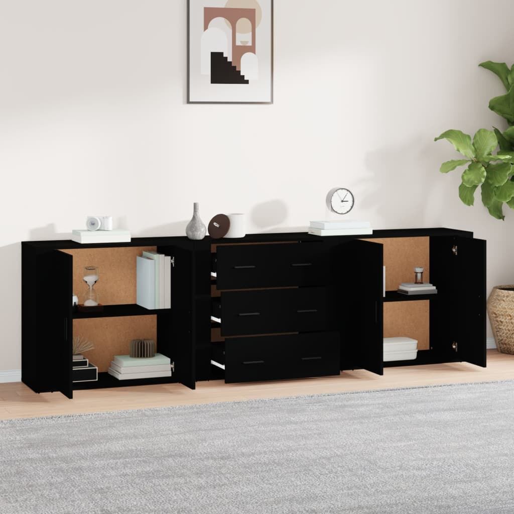 Sideboards 3 pcs Black Engineered Wood Price