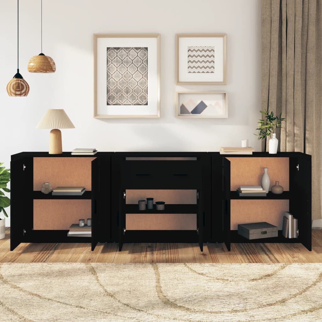 Sideboards 3 pcs Black Engineered Wood Price