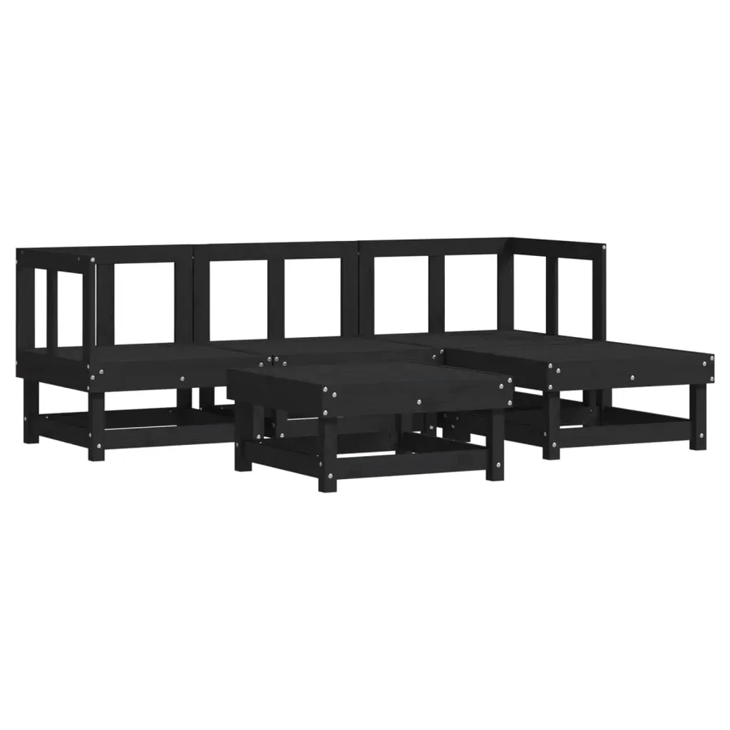 5 Piece Garden Lounge Set with Cushions Black Solid Wood Price