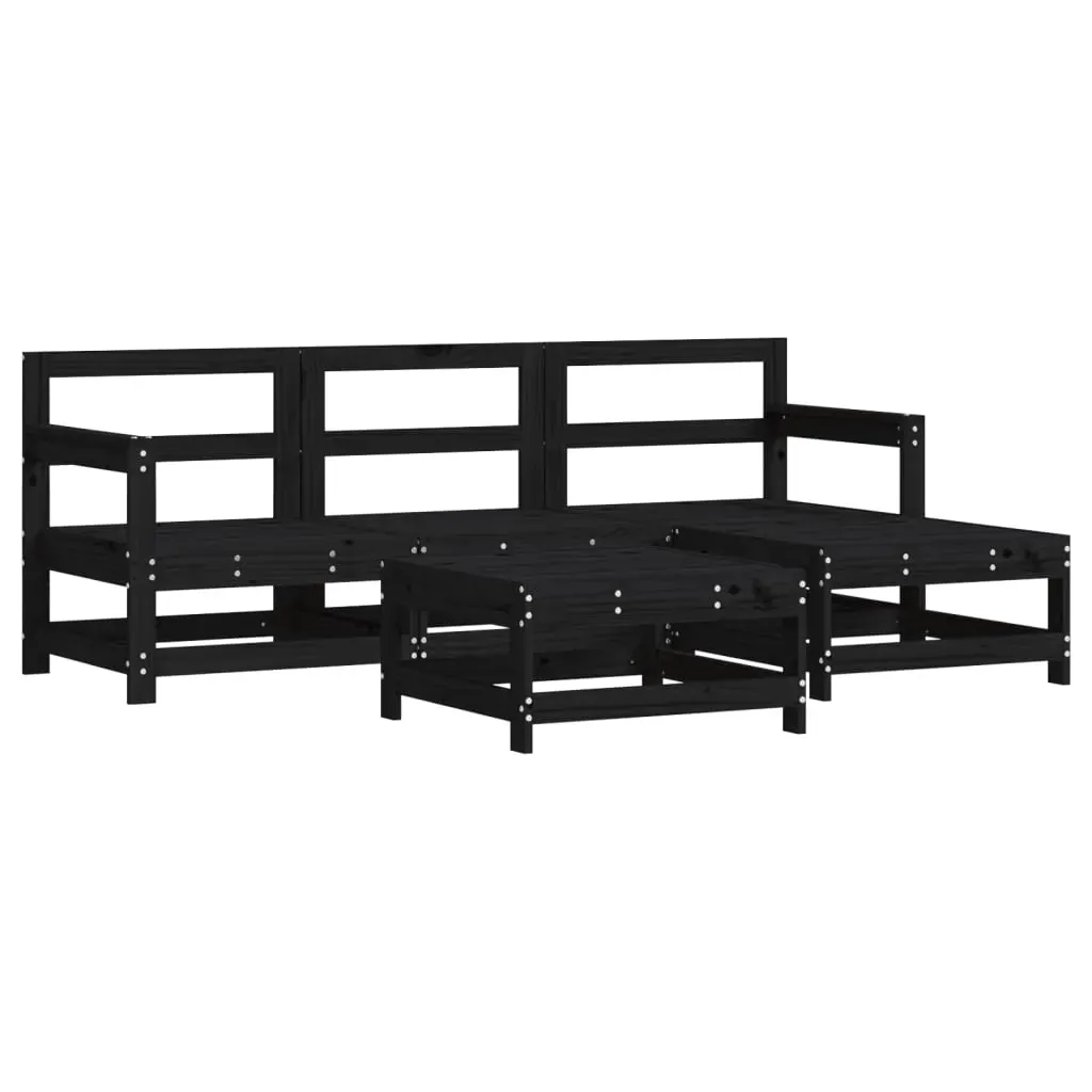 5 Piece Garden Lounge Set with Cushions Black Solid Wood Price
