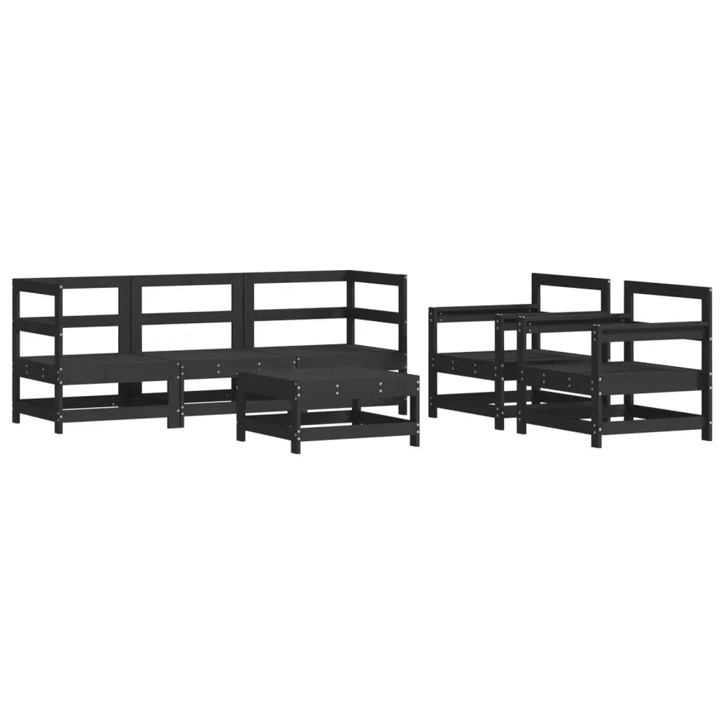 6 Piece Garden Lounge Set with Cushions Black Solid Wood Price