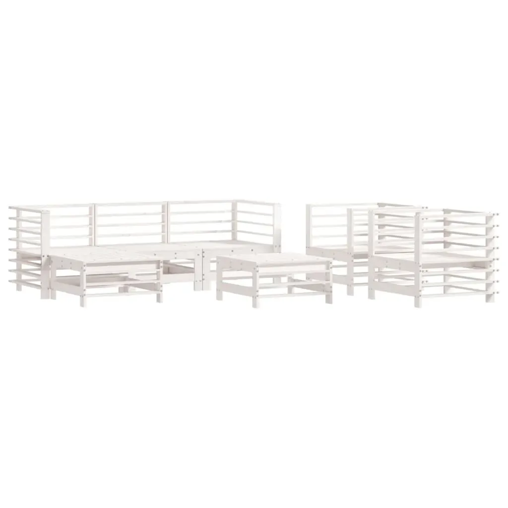 7 Piece Garden Lounge Set with Cushions White Solid Wood Price