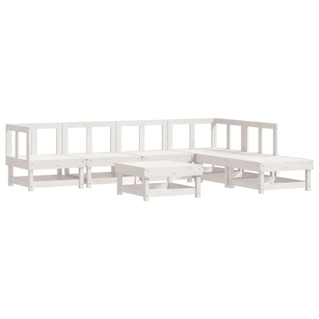 7 Piece Garden Lounge Set with Cushions White Solid Wood Price