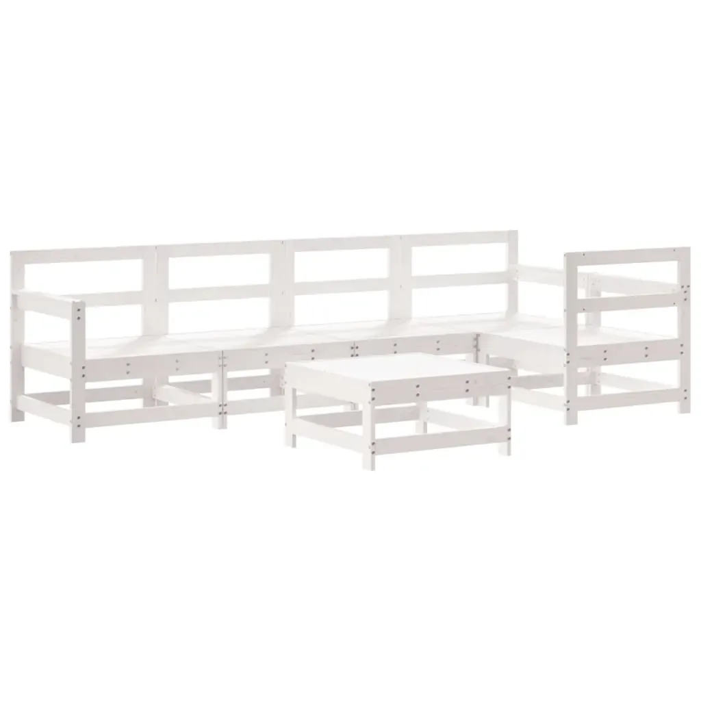 6 Piece Garden Lounge Set with Cushions White Solid Wood Price