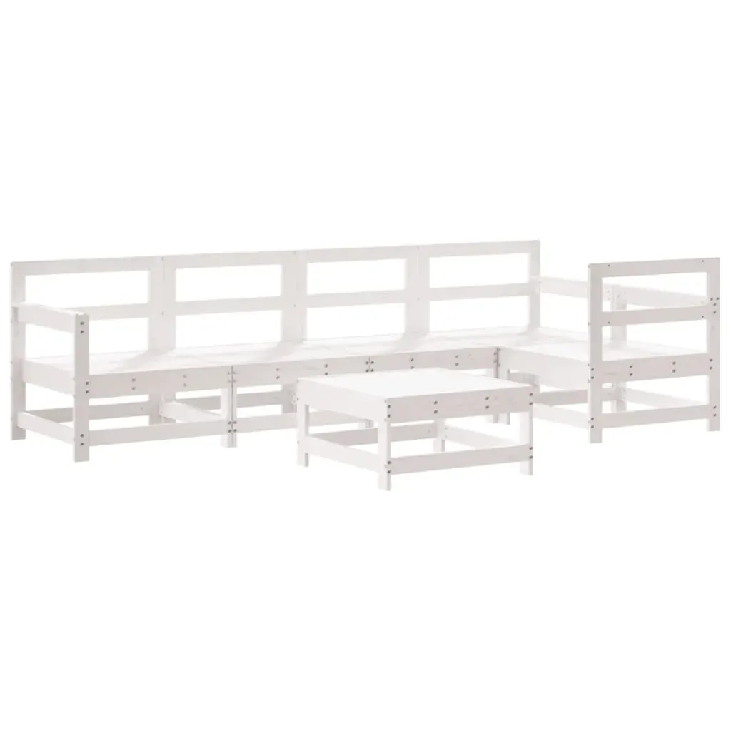 6 Piece Garden Lounge Set with Cushions White Solid Wood Price
