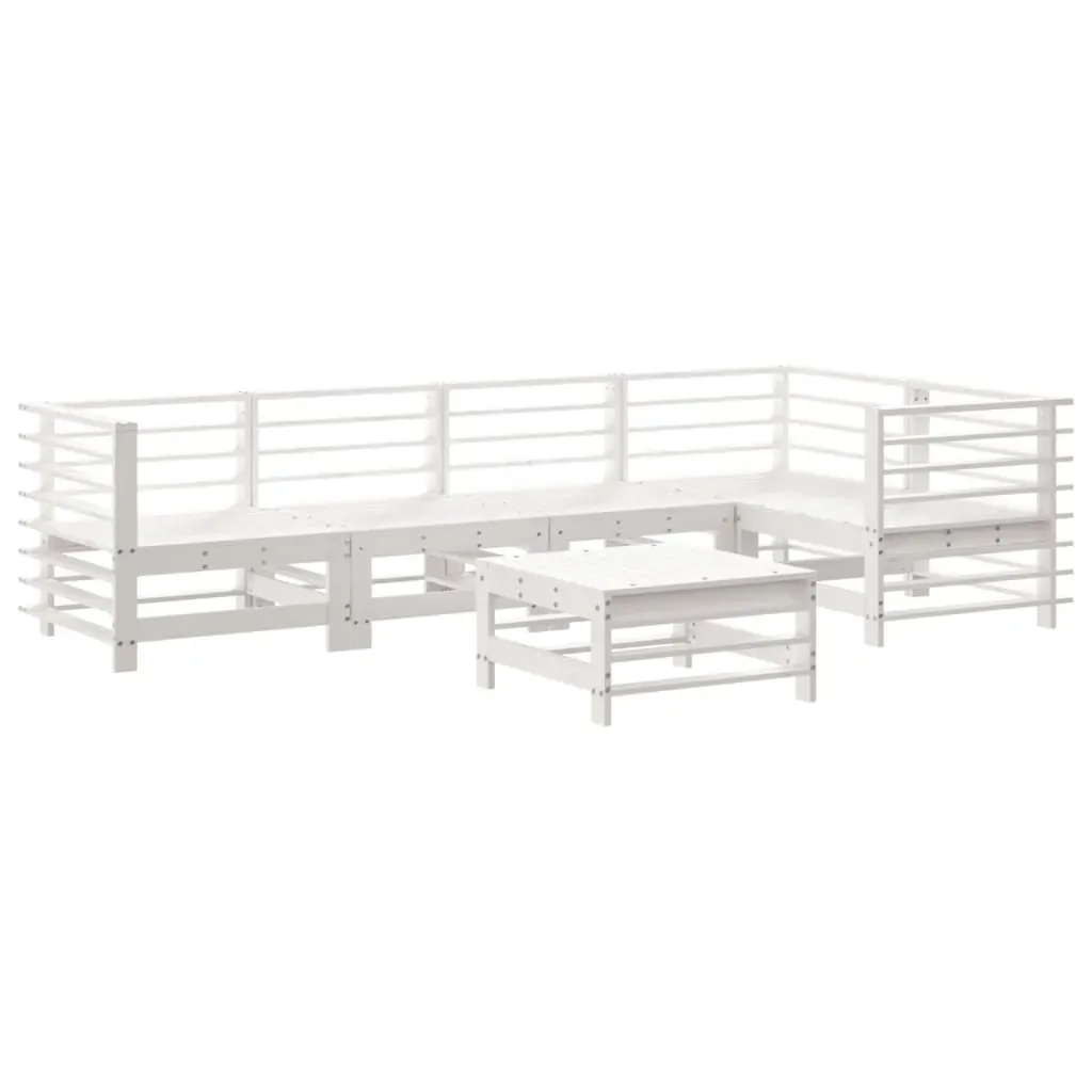 6 Piece Garden Lounge Set with Cushions White Solid Wood Price