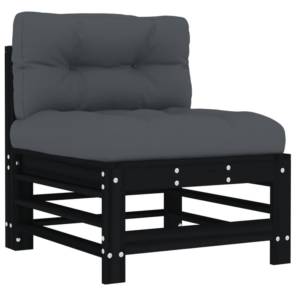 6 Piece Garden Lounge Set with Cushions Black Solid Wood Price