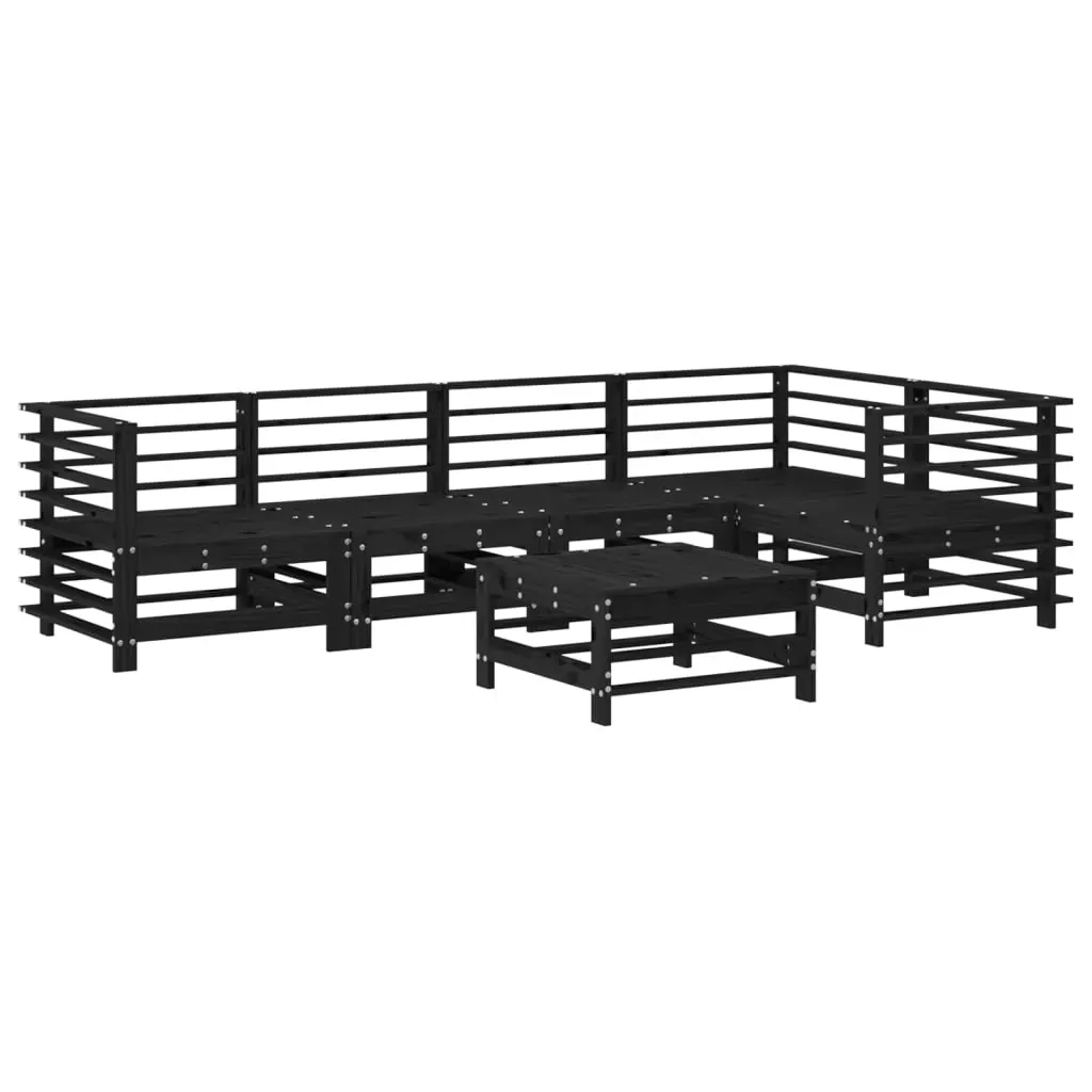6 Piece Garden Lounge Set with Cushions Black Solid Wood Price