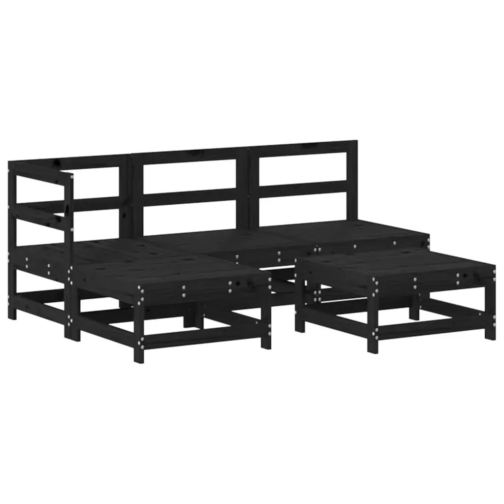 5 Piece Garden Lounge Set with Cushions Black Solid Wood Price