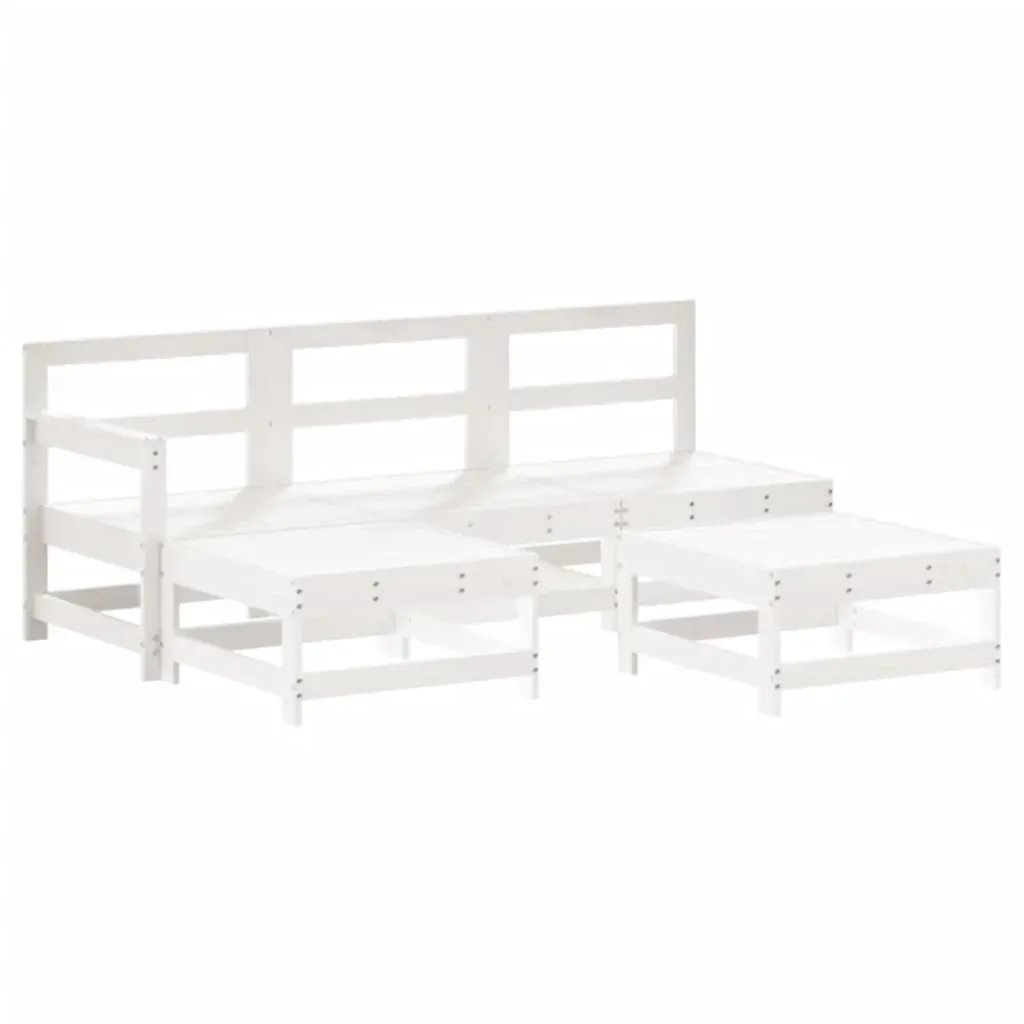 5 Piece Garden Lounge Set with Cushions White Solid Wood Price