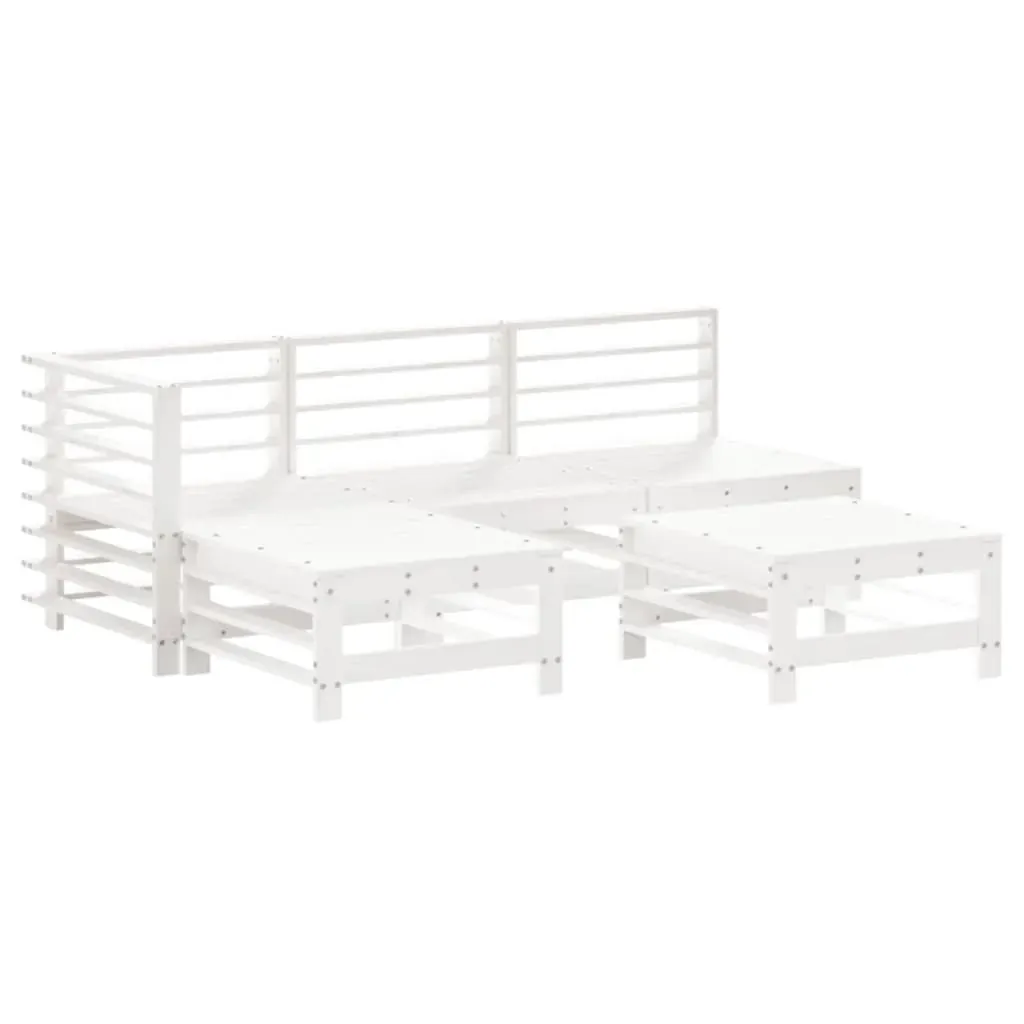 5 Piece Garden Lounge Set with Cushions White Solid Wood Price