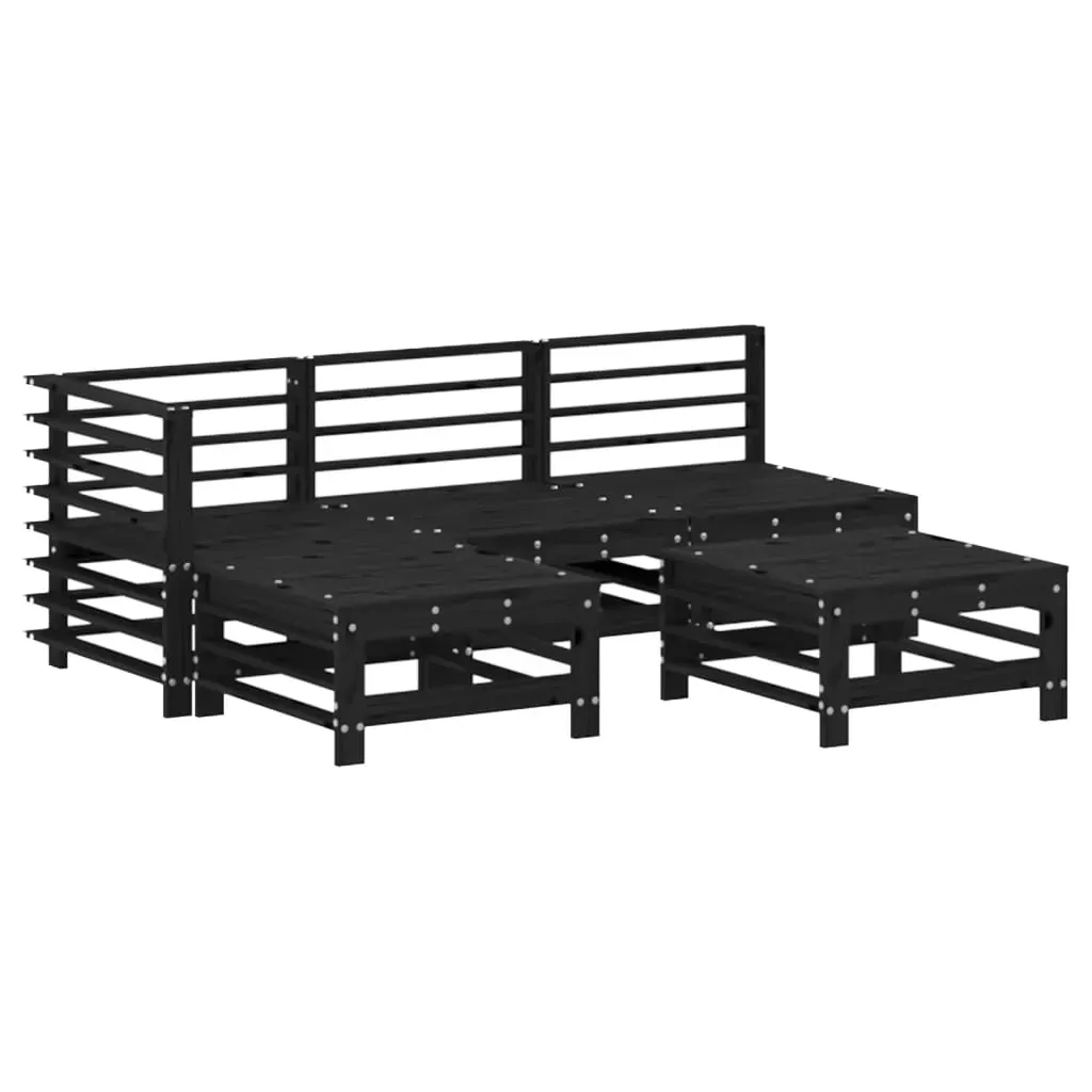 5 Piece Garden Lounge Set with Cushions Black Solid Wood Price