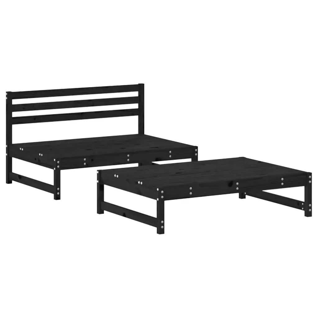 2 Piece Garden Lounge Set with Cushions Black Solid Wood Price