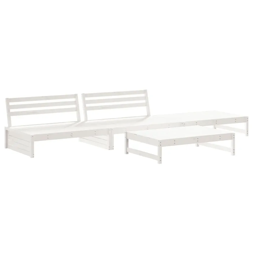 4 Piece Garden Lounge Set with Cushions White Solid Wood Price