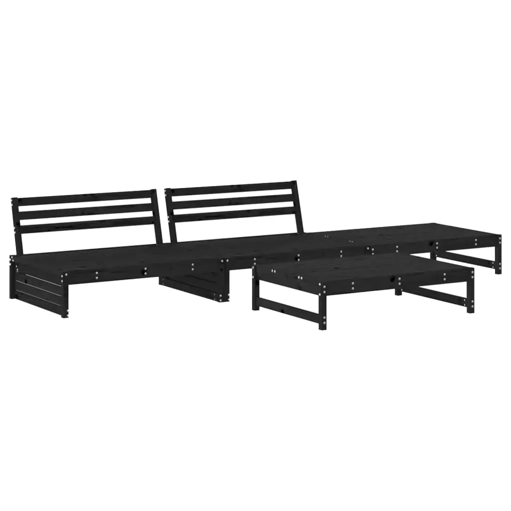 4 Piece Garden Lounge Set with Cushions Black Solid Wood Price