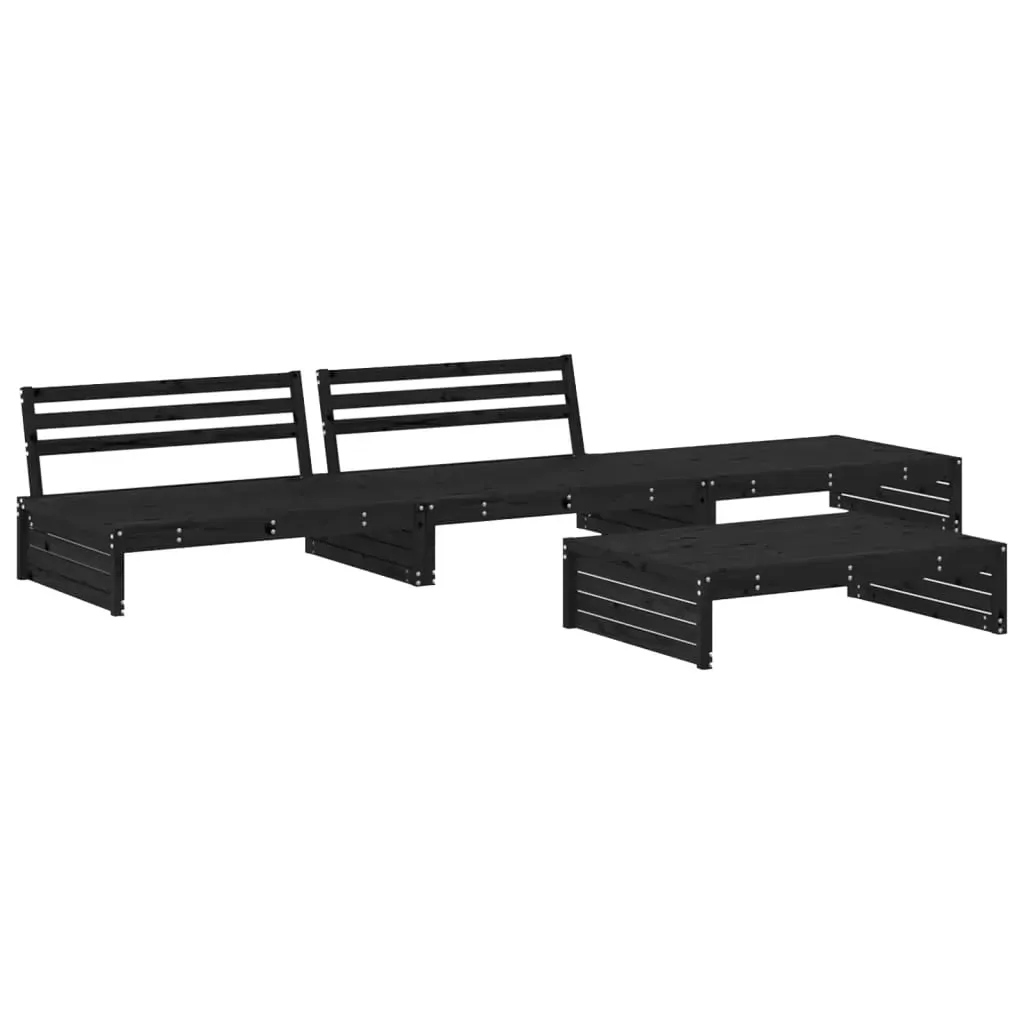 4 Piece Garden Lounge Set with Cushions Black Solid Wood Price