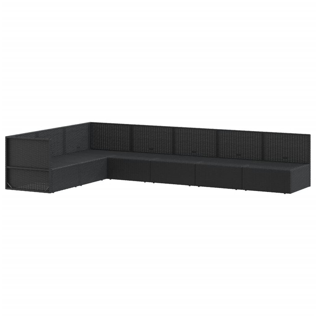 7 Piece Garden Lounge Set with Cushions Black Poly Rattan Price