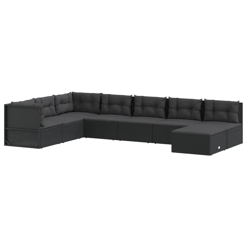 8 Piece Garden Lounge Set with Cushions Black Poly Rattan Price