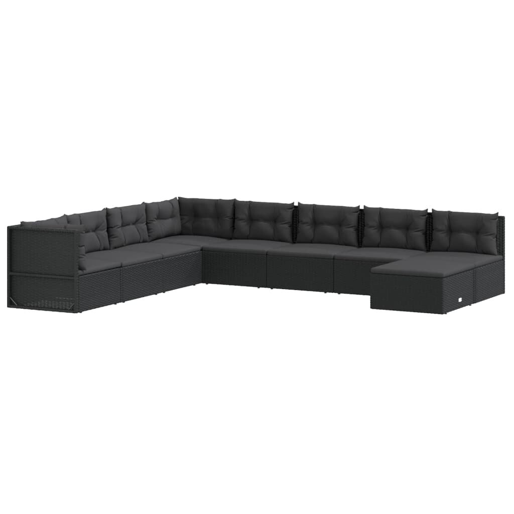 9 Piece Garden Lounge Set with Cushions Black Poly Rattan Price