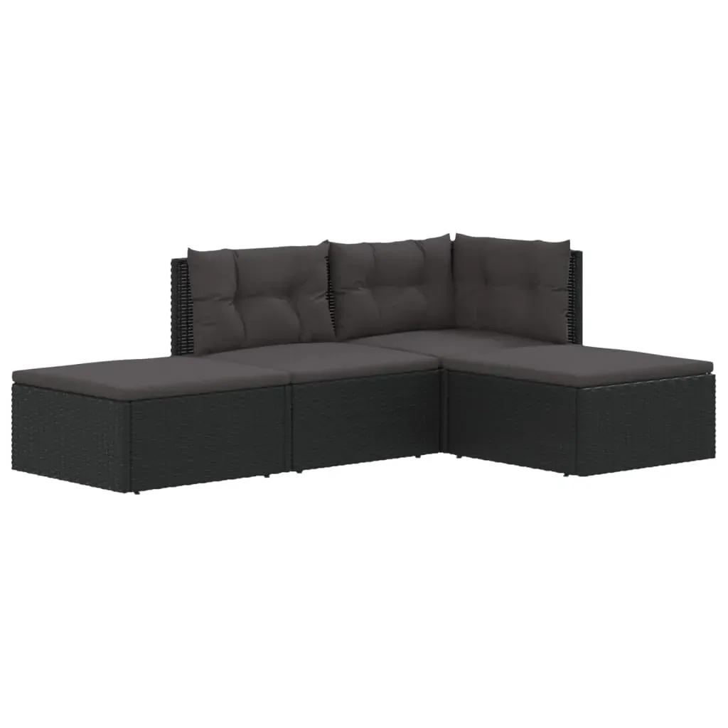 4 Piece Garden Lounge Set with Cushions Black Poly Rattan Price