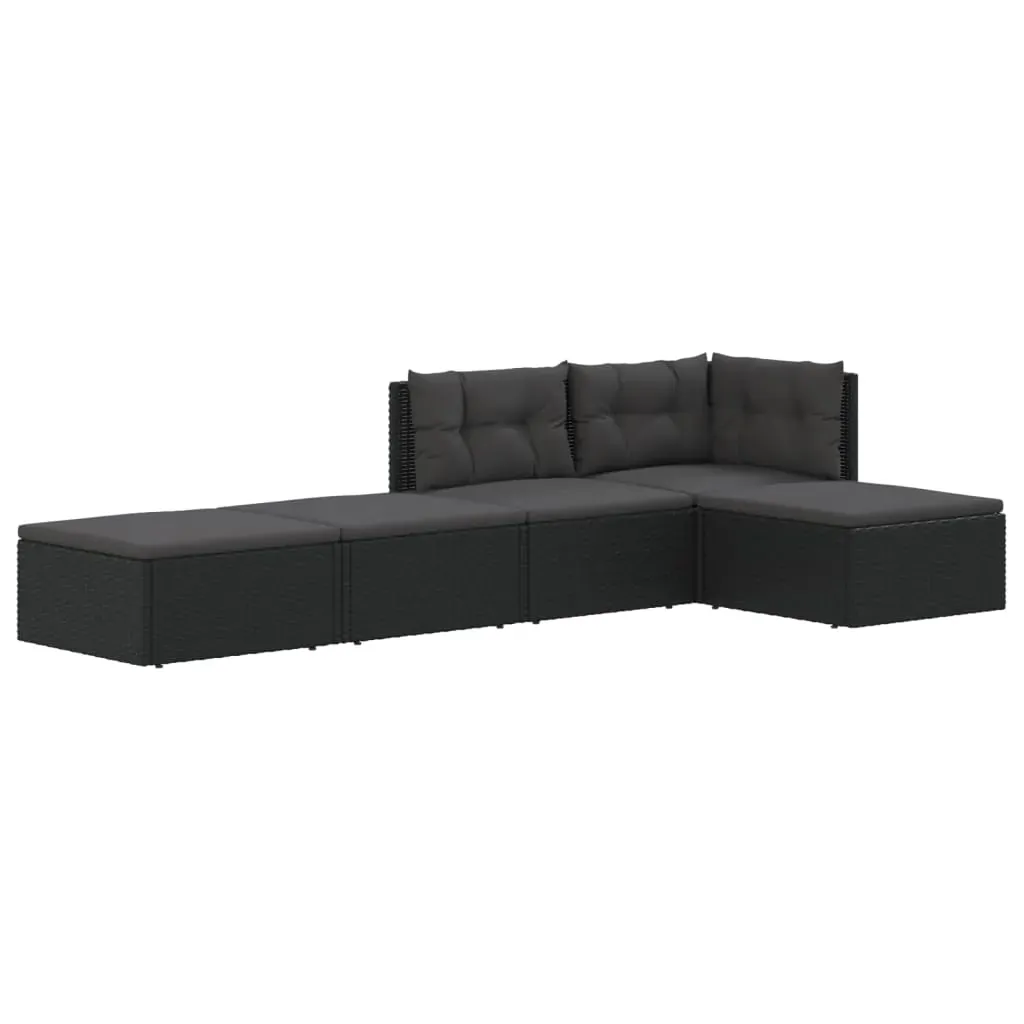 5 Piece Garden Lounge Set with Cushions Black Poly Rattan Price
