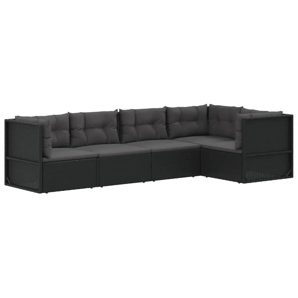 5 Piece Garden Lounge Set with Cushions Black Poly Rattan Price