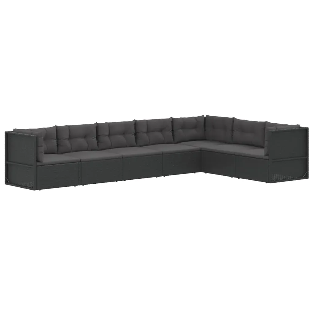 7 Piece Garden Lounge Set with Cushions Black Poly Rattan Price