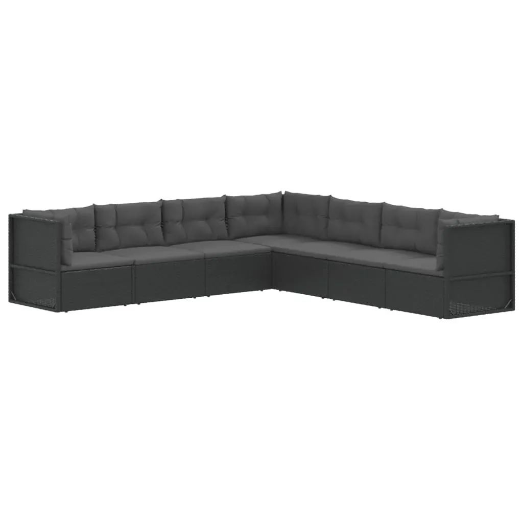 7 Piece Garden Lounge Set with Cushions Black Poly Rattan Price
