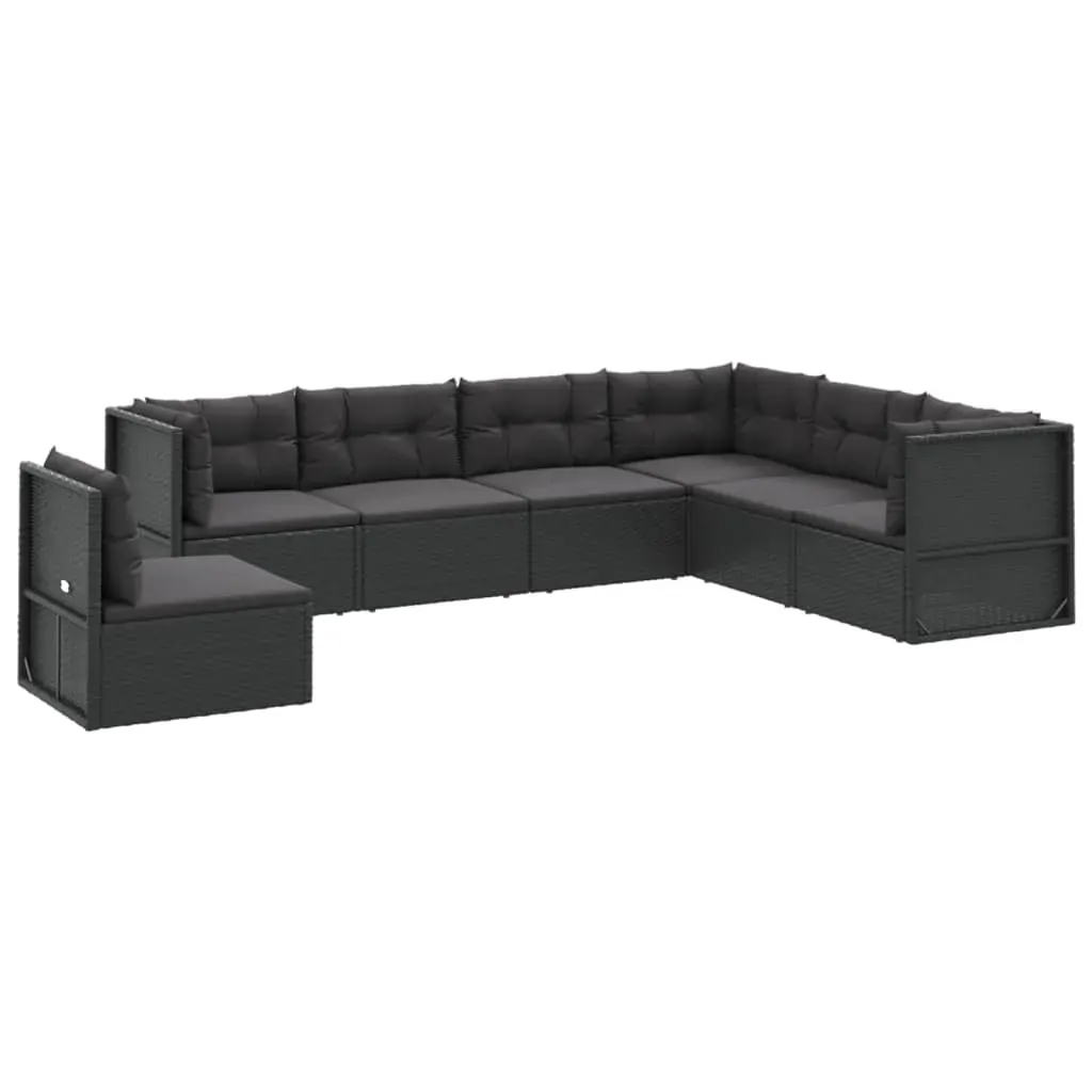 7 Piece Garden Lounge Set with Cushions Black Poly Rattan Price