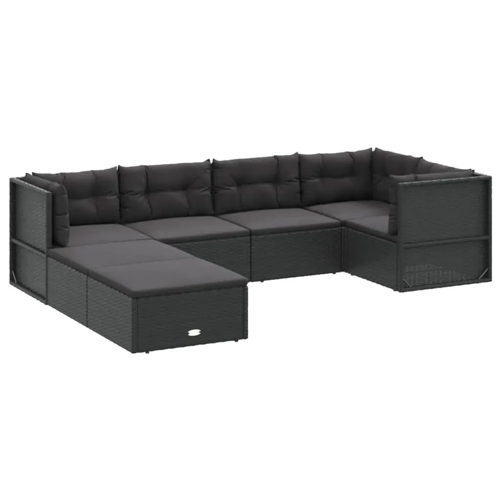 7 Piece Garden Lounge Set with Cushions Black Poly Rattan Price