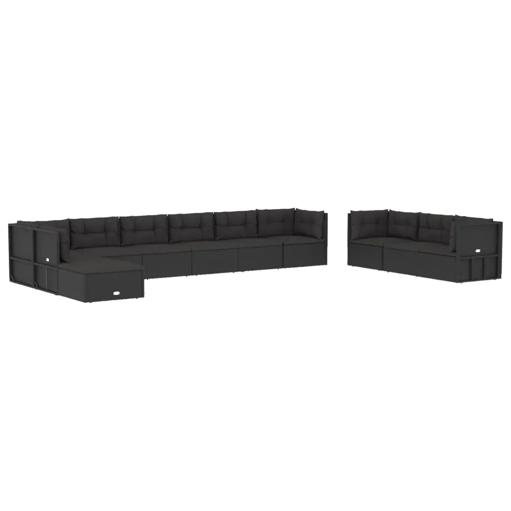 11 Piece Outdoor Sofa Set with Cushions Black Poly Rattan Price