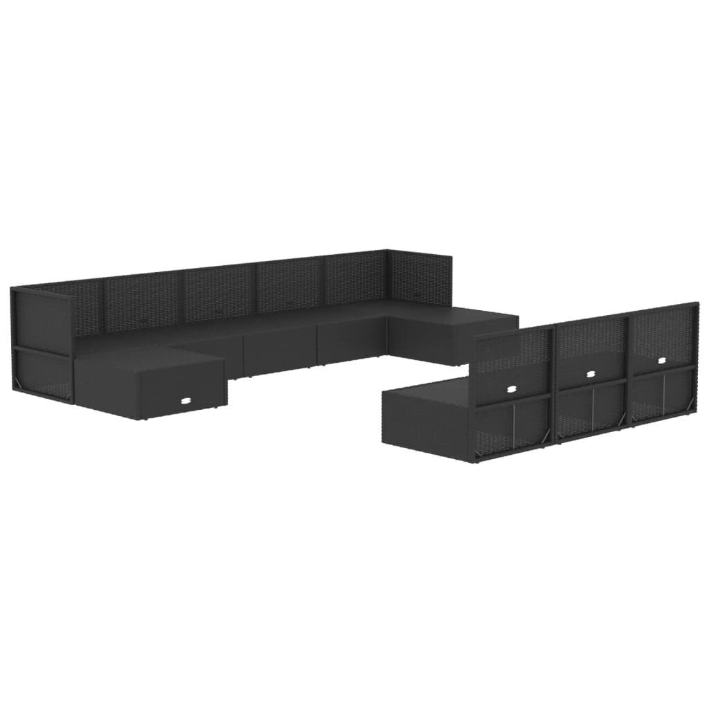 10 Piece Outdoor Sofa Set with Cushions Black Poly Rattan Price