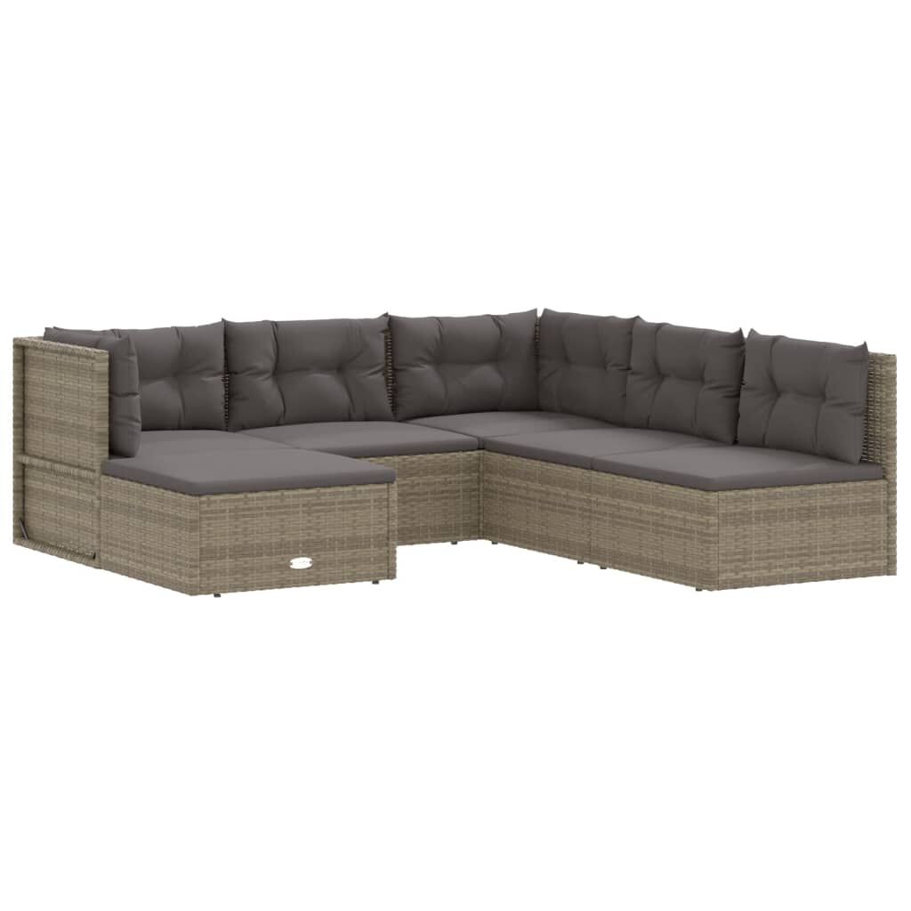 6 Piece Garden Lounge Set with Cushions Grey Poly Rattan Price
