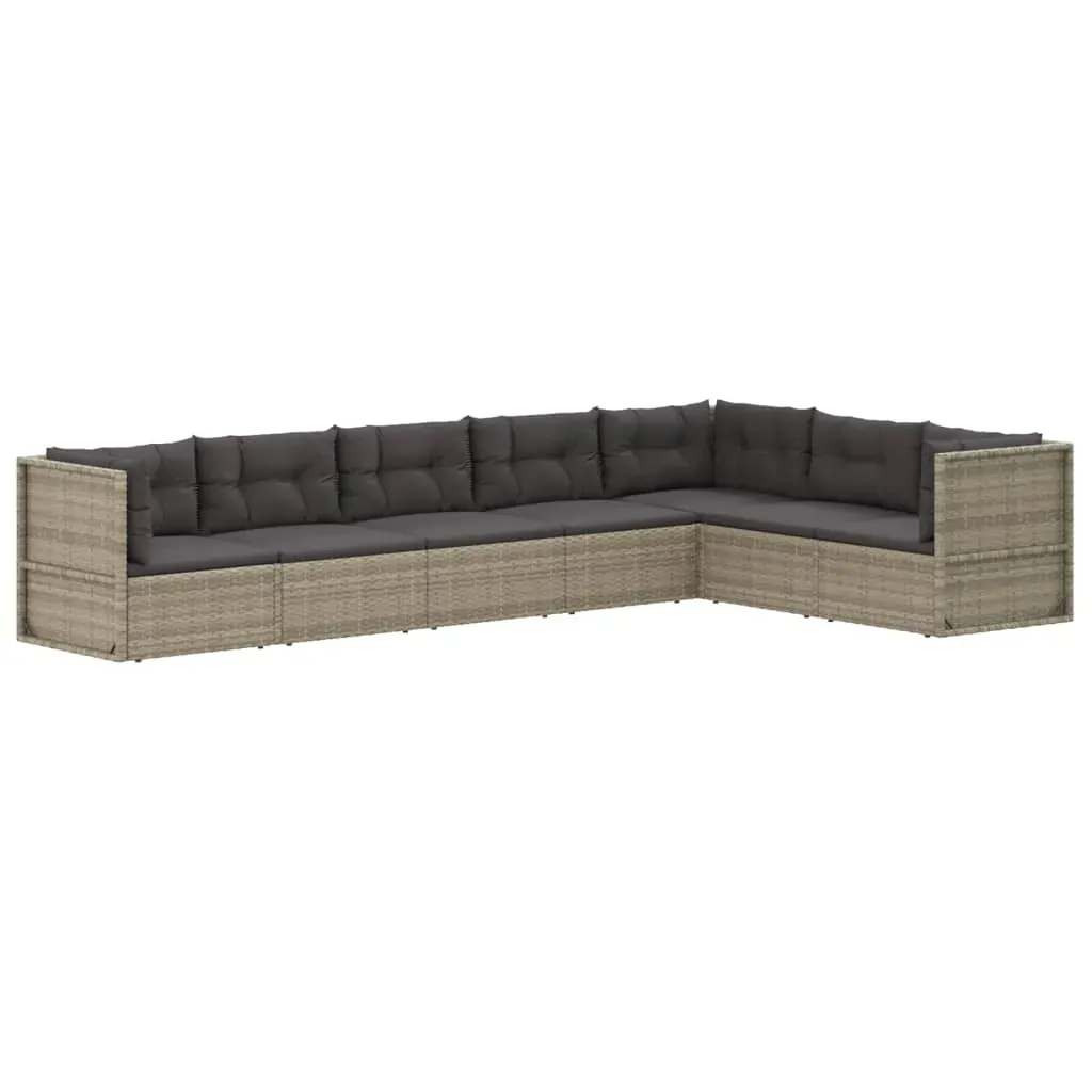 7 Piece Garden Lounge Set with Cushions Grey Poly Rattan Price