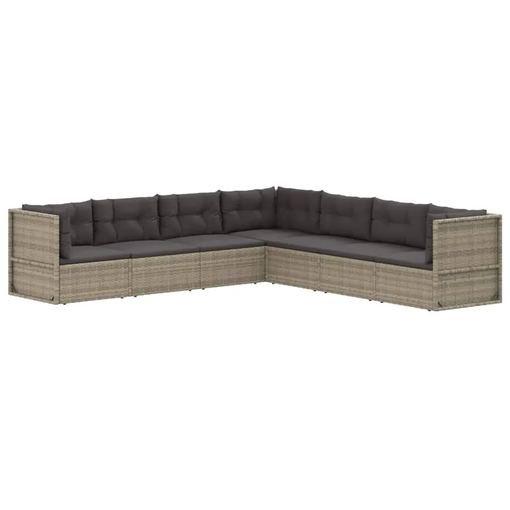 7 Piece Garden Lounge Set with Cushions Grey Poly Rattan Price