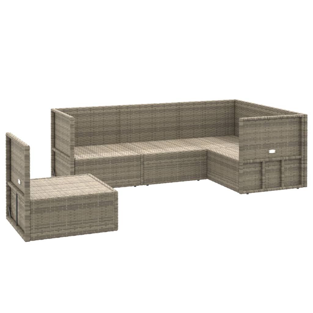 5 Piece Garden Lounge Set with Cushions Grey Poly Rattan Price