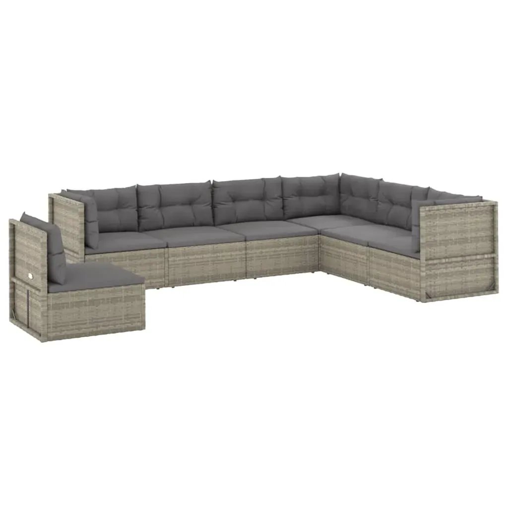 7 Piece Garden Lounge Set with Cushions Grey Poly Rattan Price