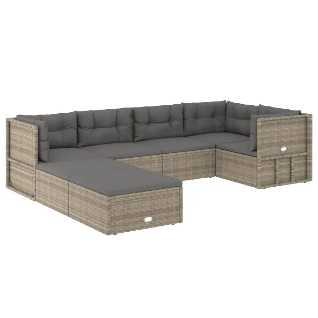 7 Piece Garden Lounge Set with Cushions Grey Poly Rattan Price
