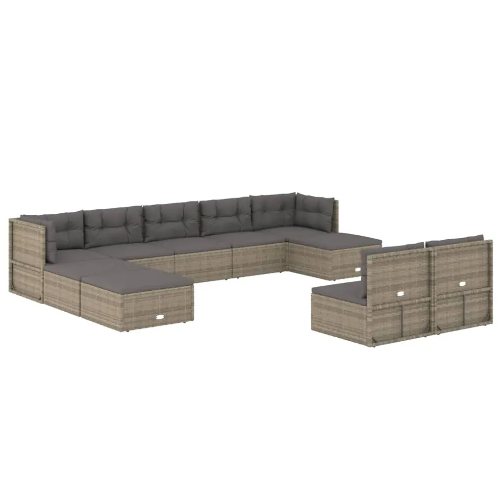 10 Piece Garden Lounge Set with Cushions Grey Poly Rattan Price