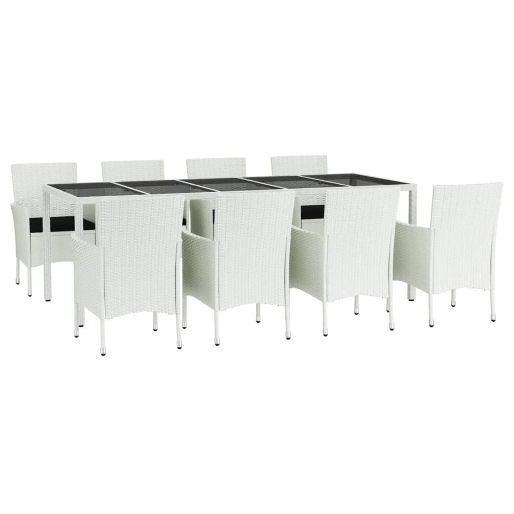 9 Piece Garden Dining Set with Cushions White Poly Rattan Price