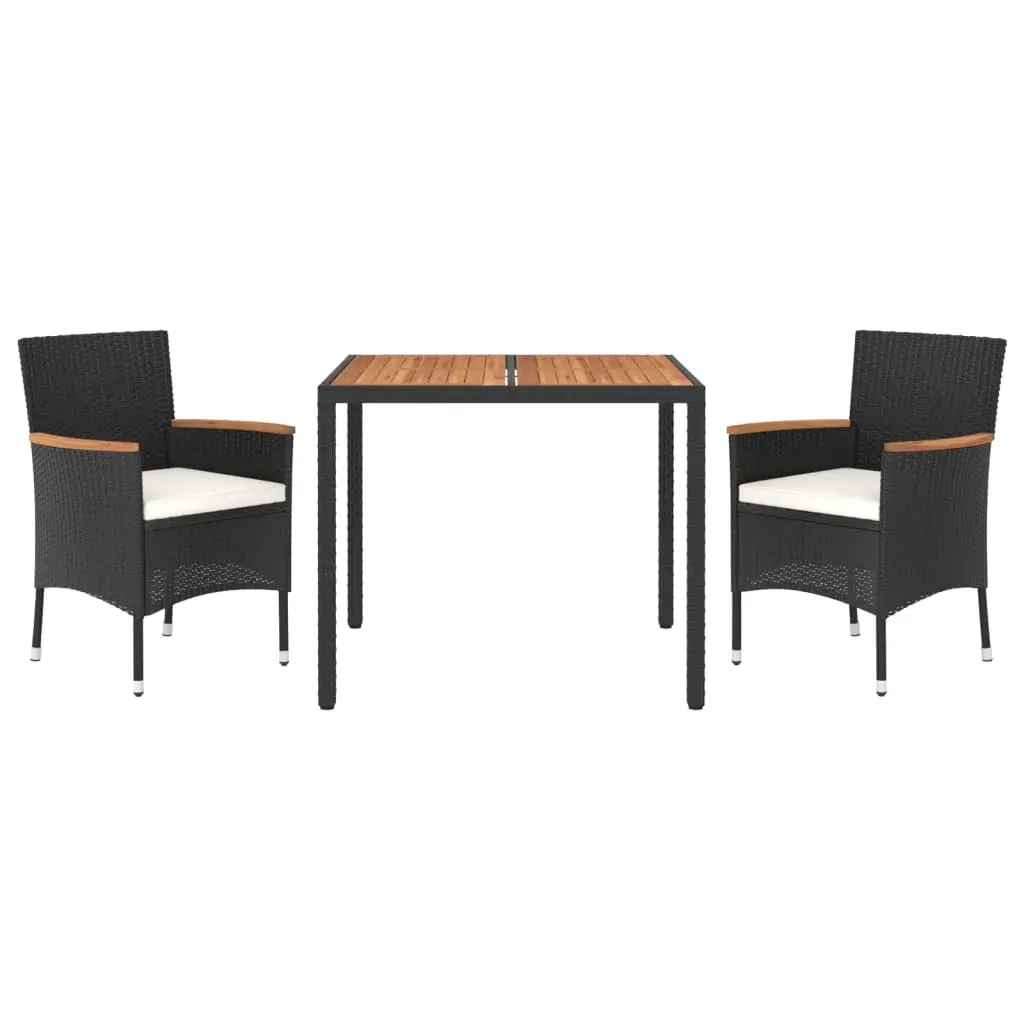 3 Piece Garden Dining Set with Cushions Black Poly Rattan Price