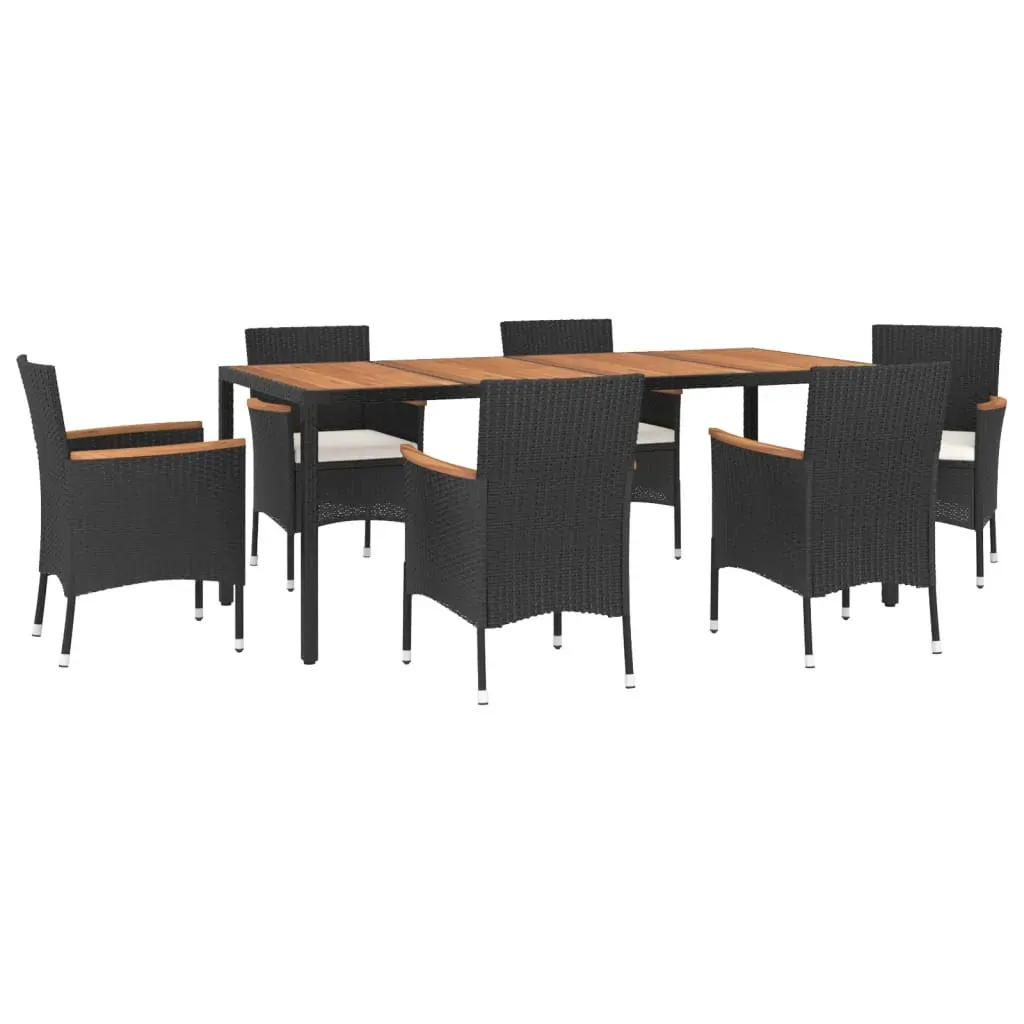 7 Piece Garden Dining Set with Cushions Black Poly Rattan Price