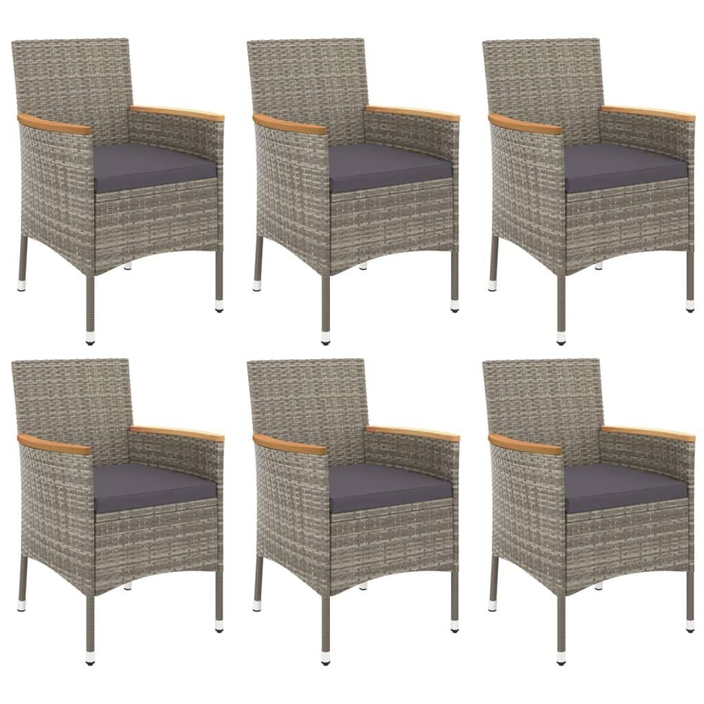 7 Piece Garden Dining Set with Cushions Grey Poly Rattan Price